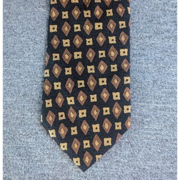 Vintage Hugo Boss Silk Tie Black/Brown Diamond Geometric Pattern, 58.25" - Picture 2 of 4